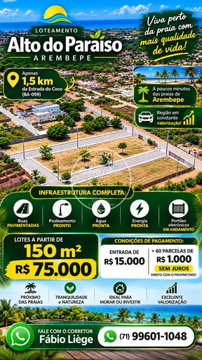 Loteamento no bairro Arembepe (Abrantes), em Camaçari | Eu Corretor
